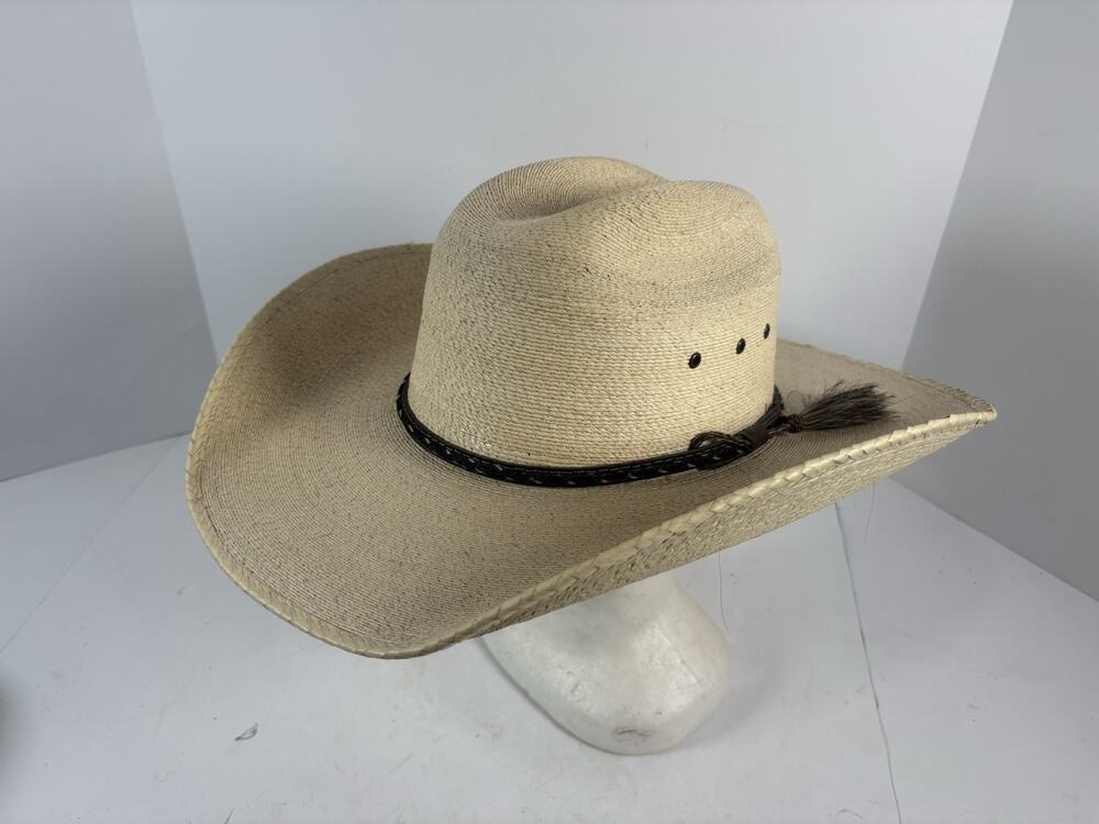 Justin Bent Rail Straw Cowboy Hat 7 1/2 Natural Western Horsehair Band Cowboy